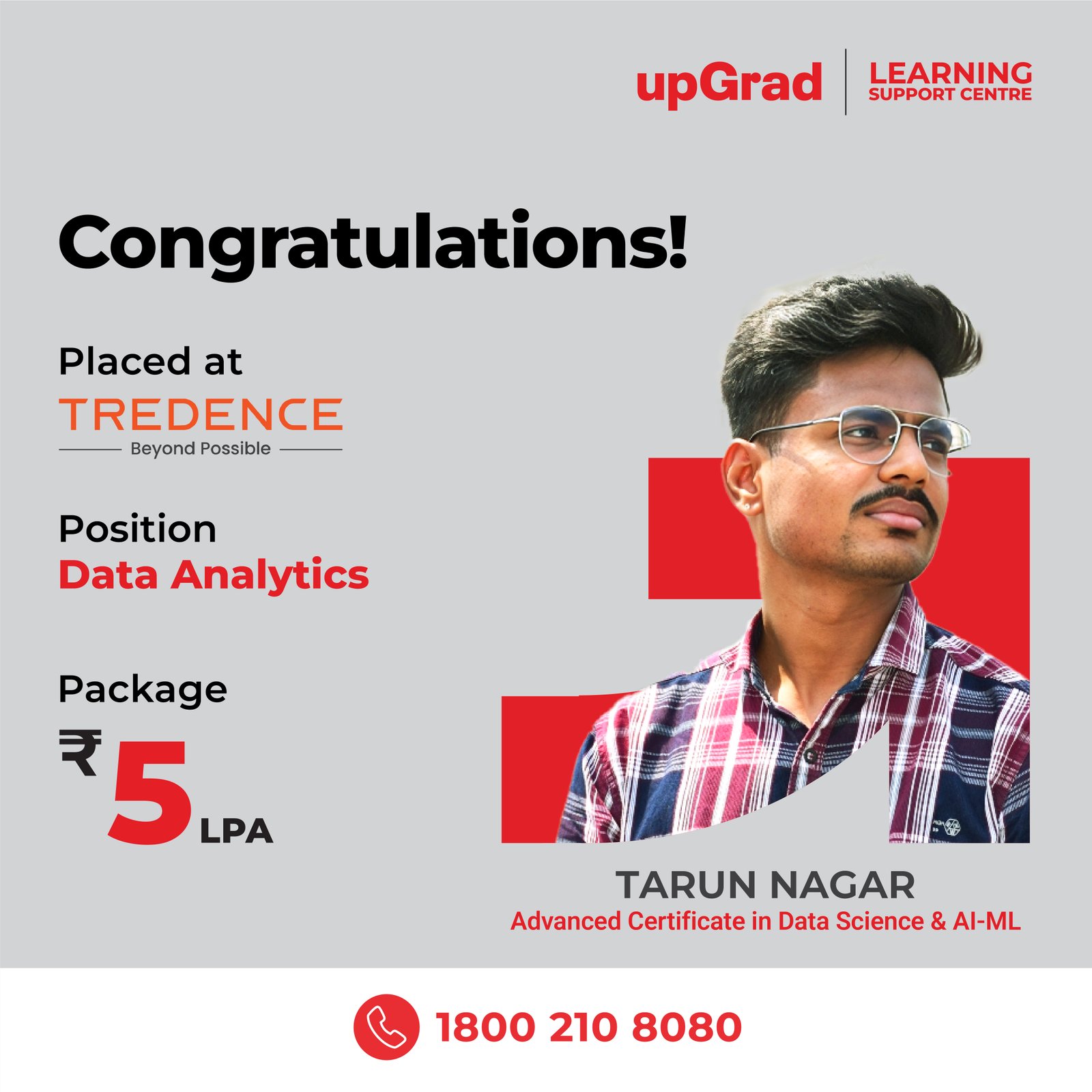 Tarun Nagar placed at Tredence as a Data Analytics professional with a package of 5 LPA